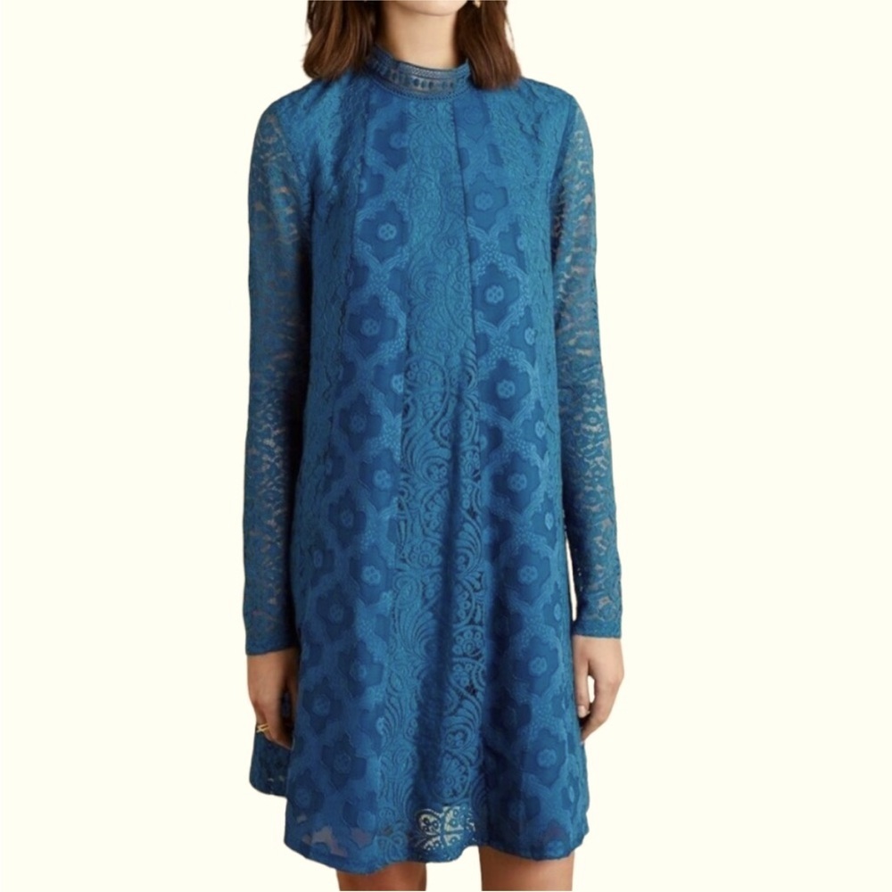 Anthropologie HD in Paris Teal Enid Swing Dress XSP EUC
